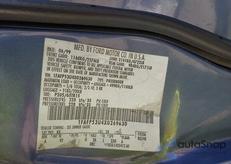 1999 Ford Taurus Se/Se-Ne from USA, damaged, VIN 1FAFP53U4XG269630